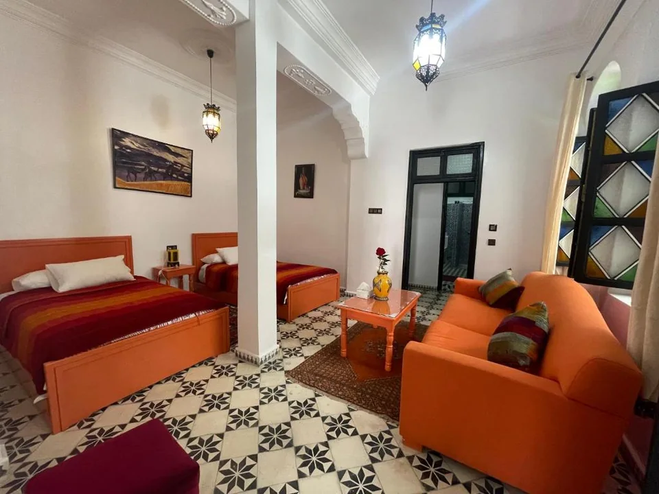 Family room interior at Riad Tingis in Tangier Morocco
