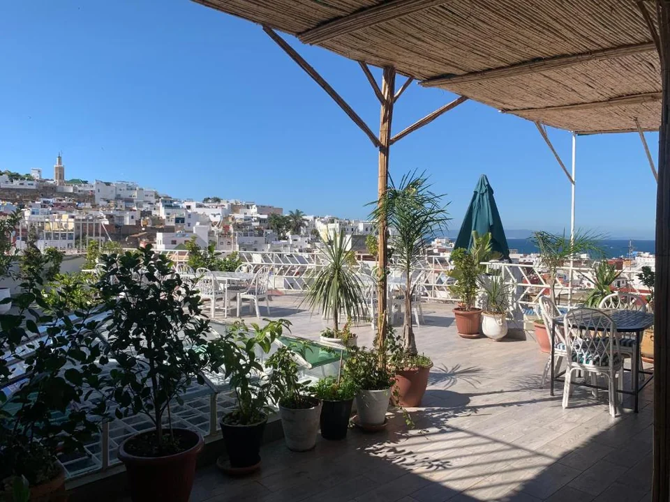 Rooftop terrace at Riad Tingis overlooking Tangier
