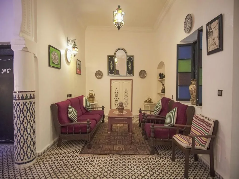 Traditional Moroccan lounge at Riad Tingis in Tangier